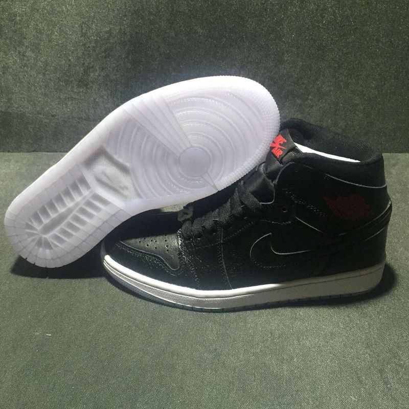 2016 Air Jordan 1 All Black White Red Shoes